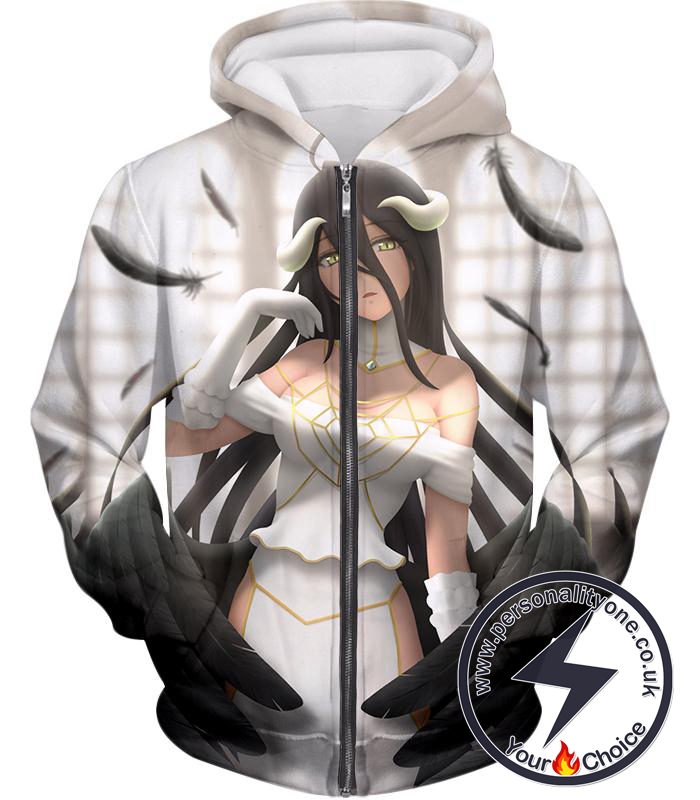 Overlord Beautiful Overseer of Guardians Albedo Super Cute White Anime Zip Up Hoodie